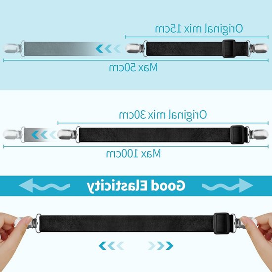 Verstelbare Bedlinnen Spanners met Metalen Clips, 8 Stuks, Elastische Bedlinnen Tensioners voor Matras, Dekbed en Bank, Ideaal voor Strak Bedlinnen en Strijken — afbeelding 5