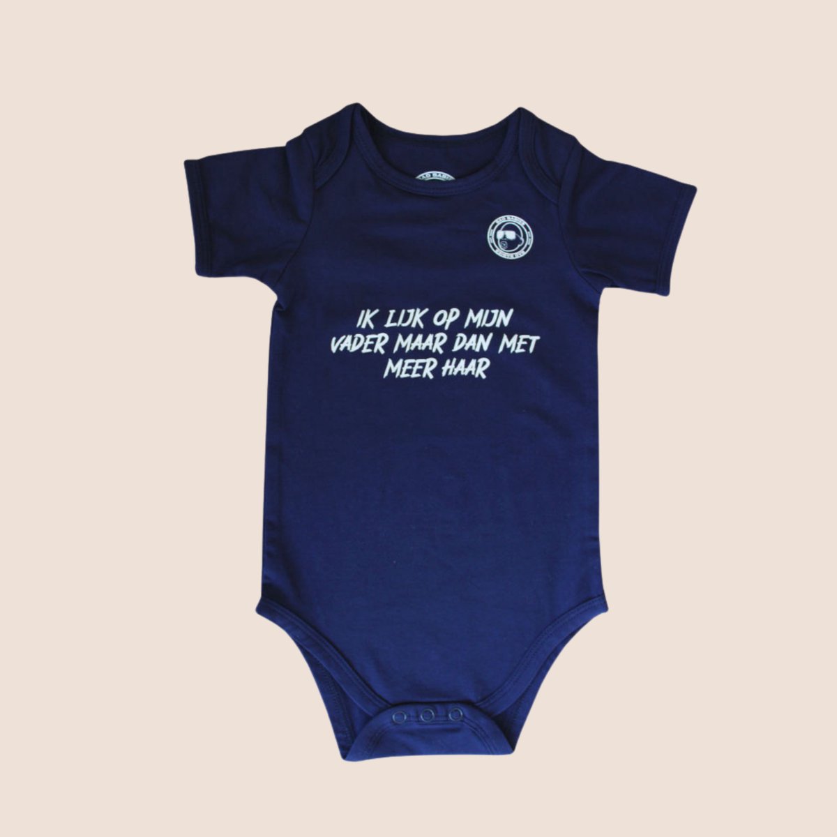 BadBabies Baby Romper – "Ik lijk op mijn vader maar met meer haar" – Grappig Kraamcadeau – 6-12 Maanden - Blauw