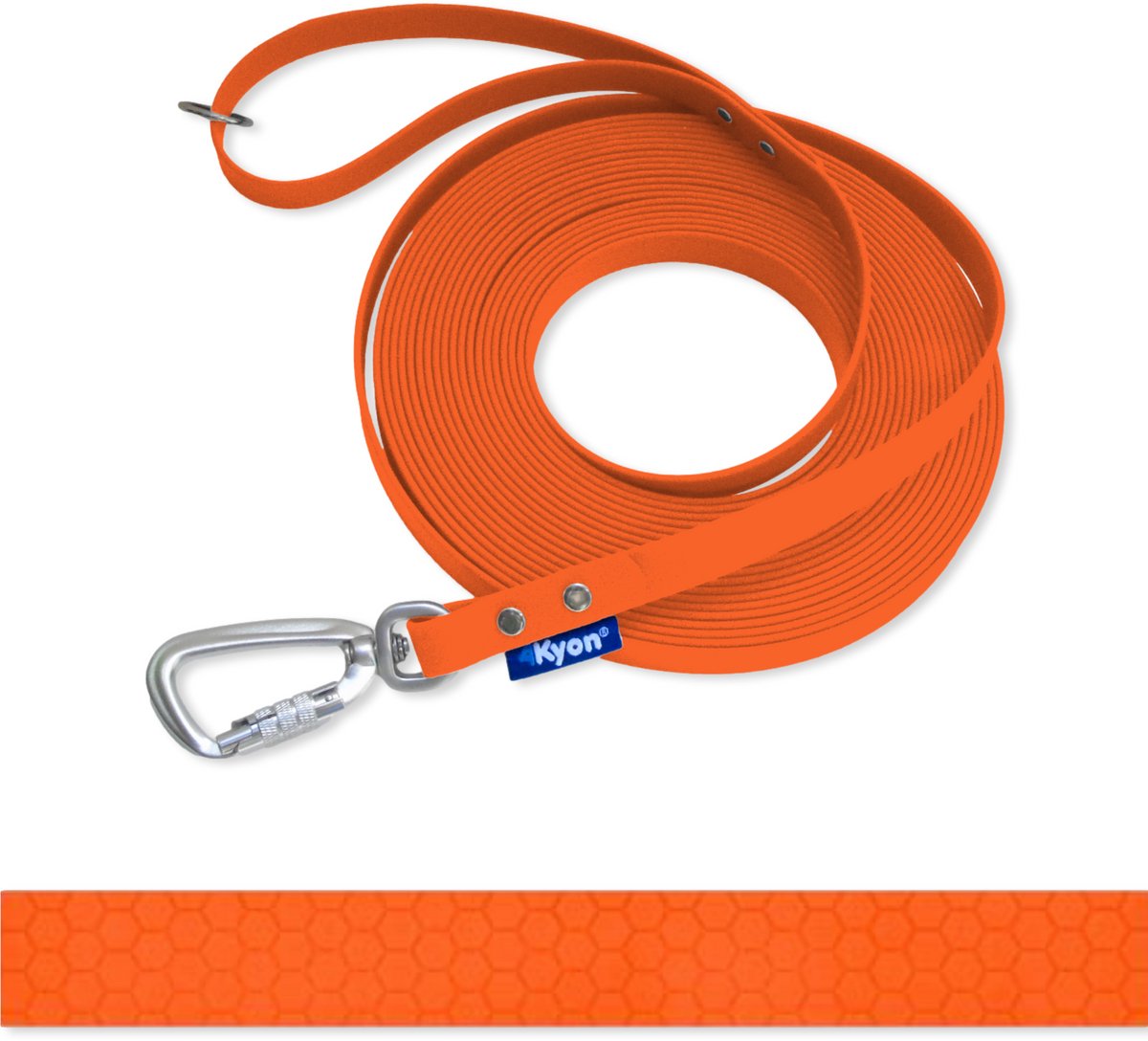 4Kyon | Anti-slip lijn - 5 meter lange Hondenlijn - Veilige Auto-Lock karabijn haak - Neon Oranje - 16mm breed