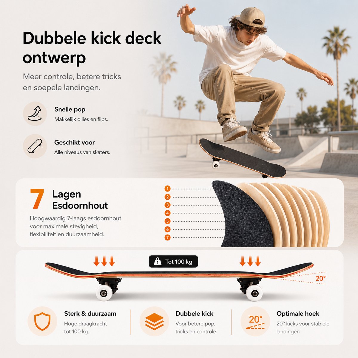 Suotu Skateboard - 80x20cm - ABEC-9 - 95A - schokabsorptie - Jongens - Meisjes - Volwassenen Skateboards — afbeelding 2