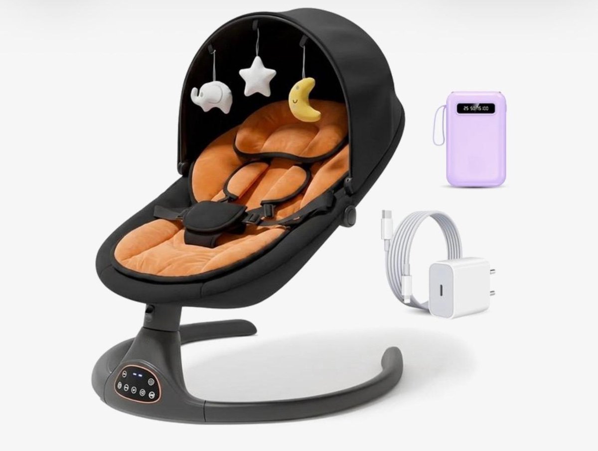 BIXc® - Elektrische Babyschommel - Muziek en Bluetooth functie - Met Eetplankje - Incl powerbank - Babyswing - Schommelstoel