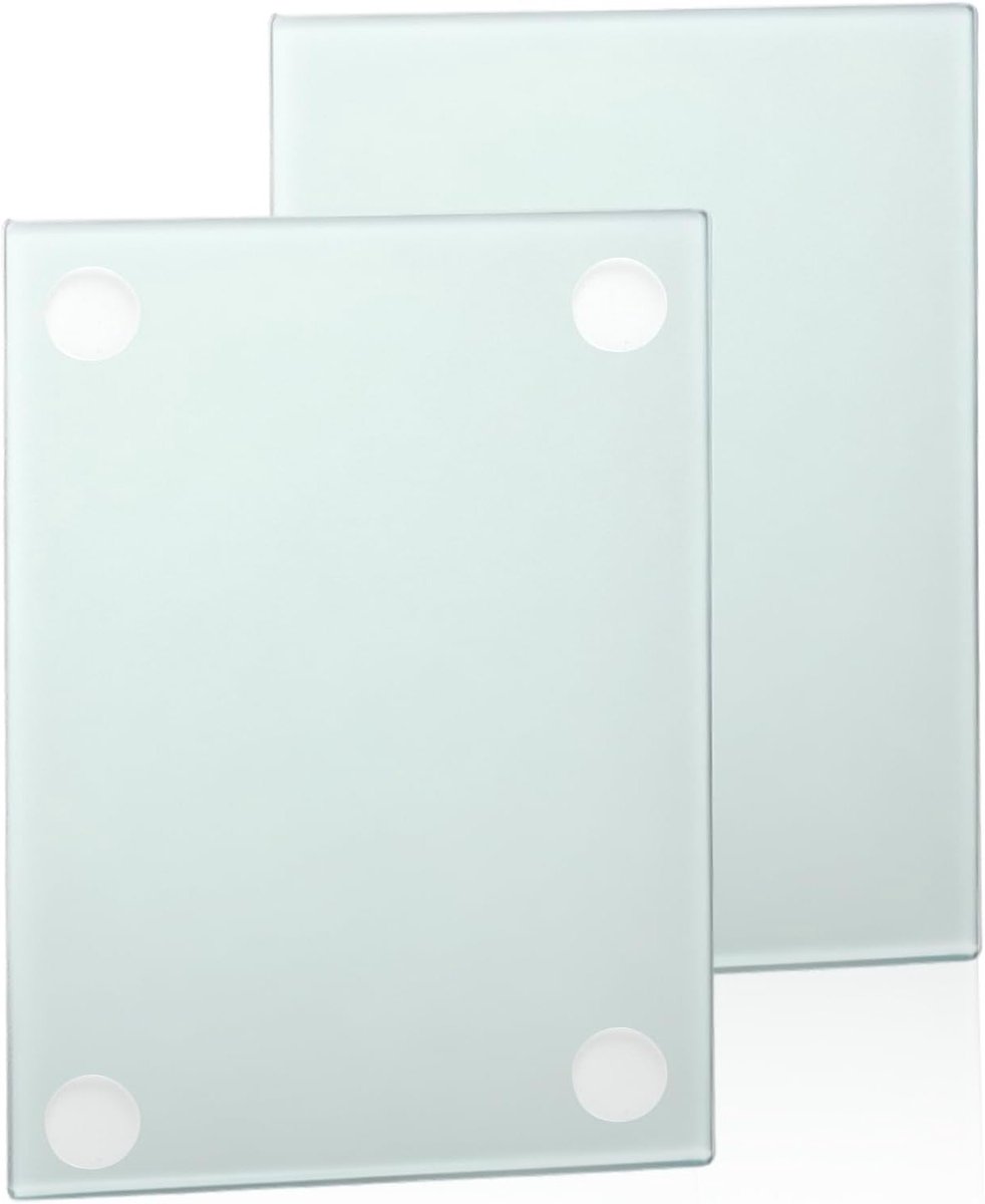 Set van 2 glazen snijplanken 28 x 20 cm, vaatwasserbestendig, veilig en hygiënisch, met silicone voetjes voor extra grip