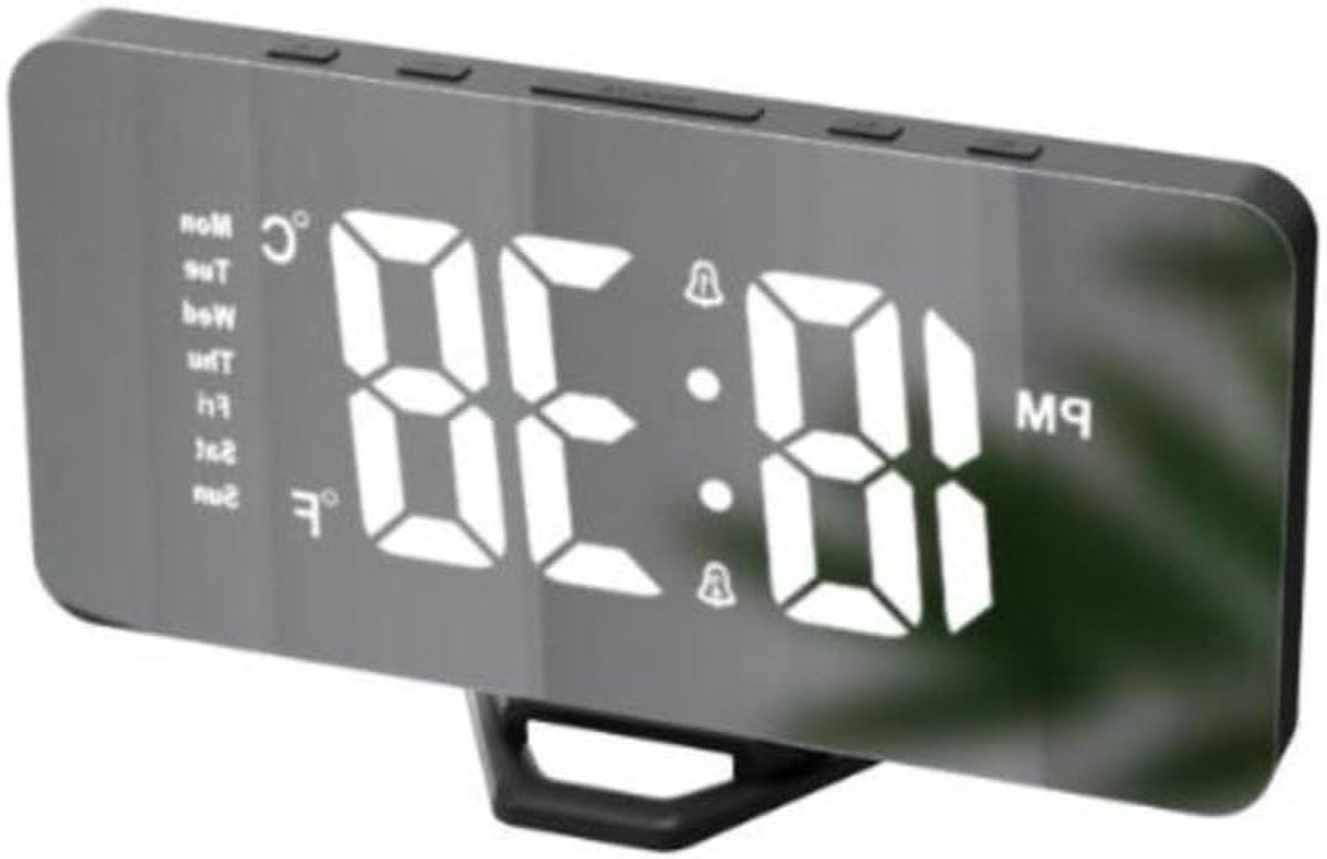 LED Spiegel Wekker - Digitale Klok - Wakker Worden - Dubbele Alarmen - 15.9 x 8.6 cm - Zwart