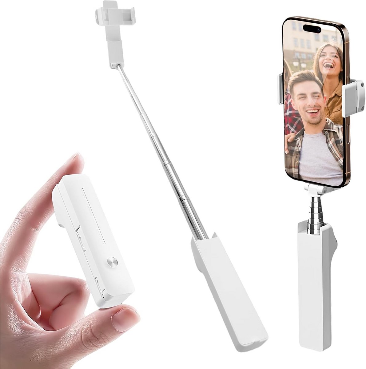 Selfie Stick - Mini Houder - Vlog Opnemen - Ingebouwde Afstandsbediening - 12 cm Gevouwen - Wit