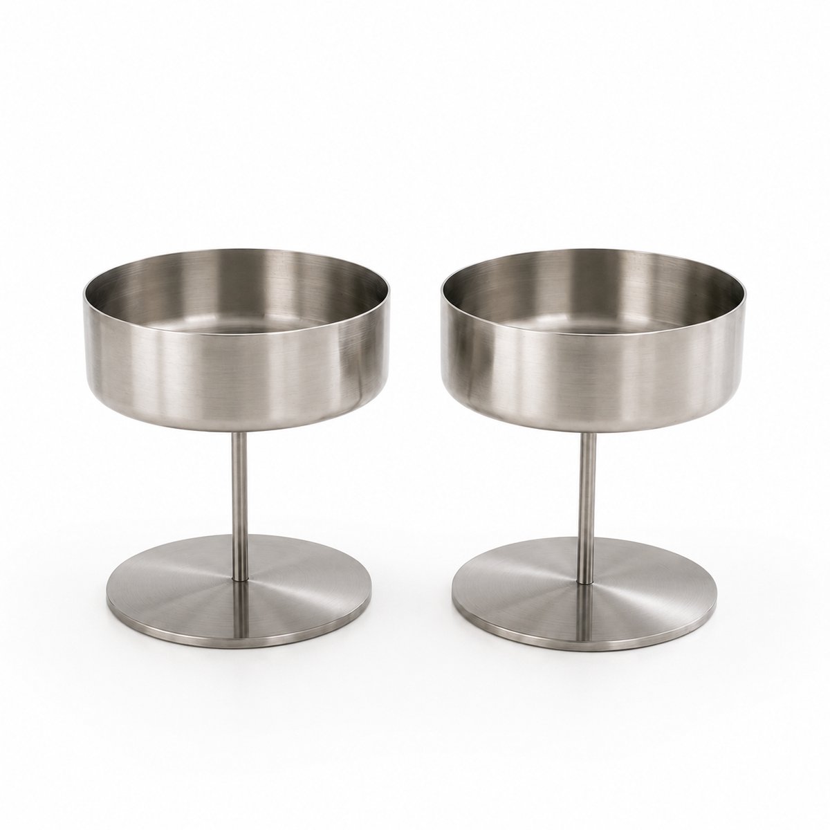 mevaz Dessertschalen Set van 2 – RVS Schalen op Voet – Luxe Serveerkommen – Moderne Presentatieschalen – Roestvrij Staal – Zilver