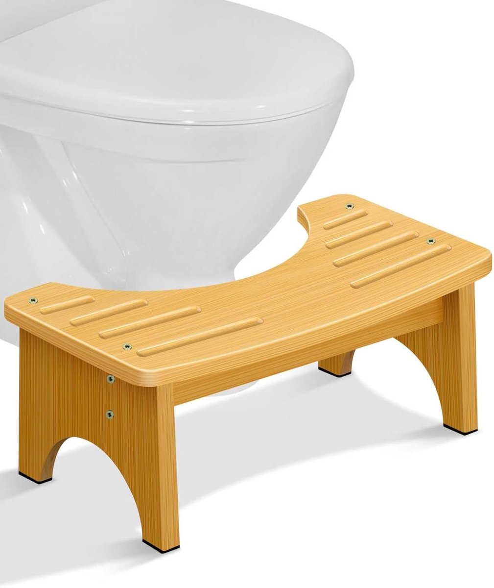 Toilet Kruk - Bamboe Treeplank - Comfortabel Zitten - 35 Graden Houding - 39 x 22 x 16.5 cm - Houtkleur