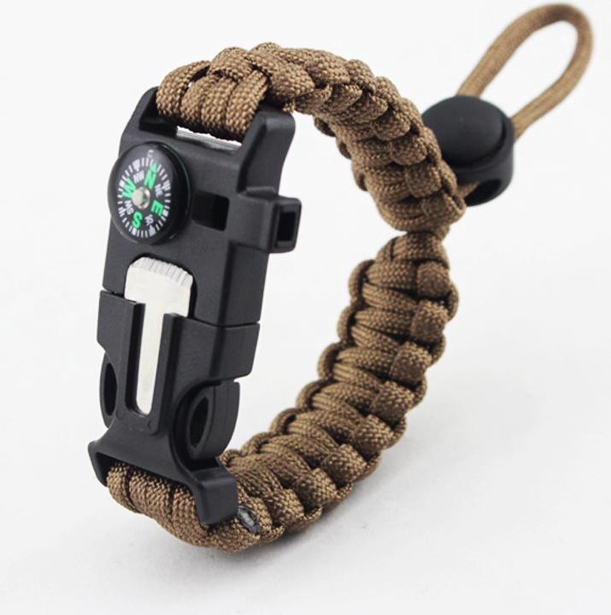 Ulanax - Survival paracord armband met kompas en fluitje - 4-in-1 - Verstelbaar - Bruin