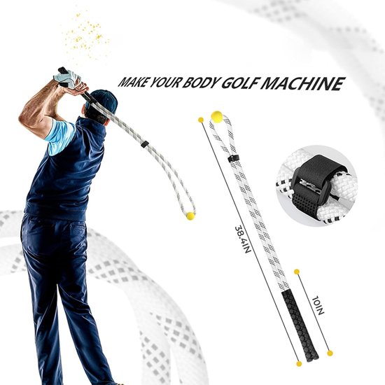 Golf Swing Trainer - Golf Oefen Touw - Golfswing Verbeteren - Elastisch en Verzwaard - 97.5 cm - Zwart van GOLF — afbeelding 3