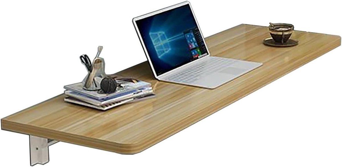 Opklapbare Wandtafel - Klaptafel Bureau - Ruimte Besparen - Driehoekige Steun - 80x30cm - Wood