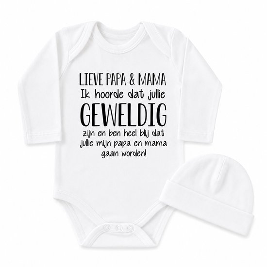 Baby cadeau geboorte papa en mama worden meisje jongen set met tekst aanstaande zwanger kledingset pasgeboren unisex Bodysuit |  babykleding Huispakje | Kraamkado | Gift Set babyset kraamcadeau pakje babygeschenk babygeschenkset kraampakket