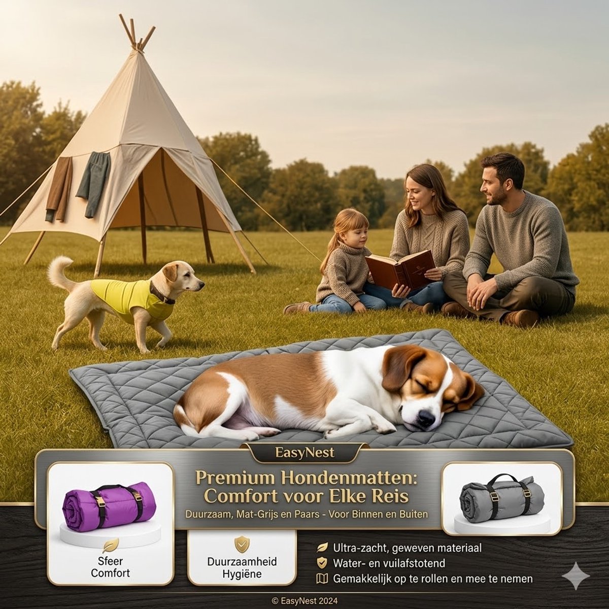 Opvouwbare Honden Buitenmat – Draagbare Huisdier Slaapmat voor Auto, Camping & Reizen – Waterafstotende en Compacte Hondenmat