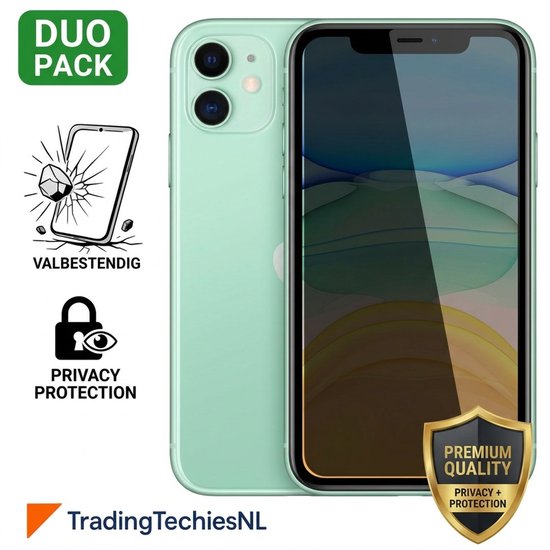 Protecteur d'écran de confidentialité iPhone 11 – Lot de 2 – Verre de protection anti-espion, verre trempé 9H, anti-choc, résistant aux rayures, compatible avec les coques