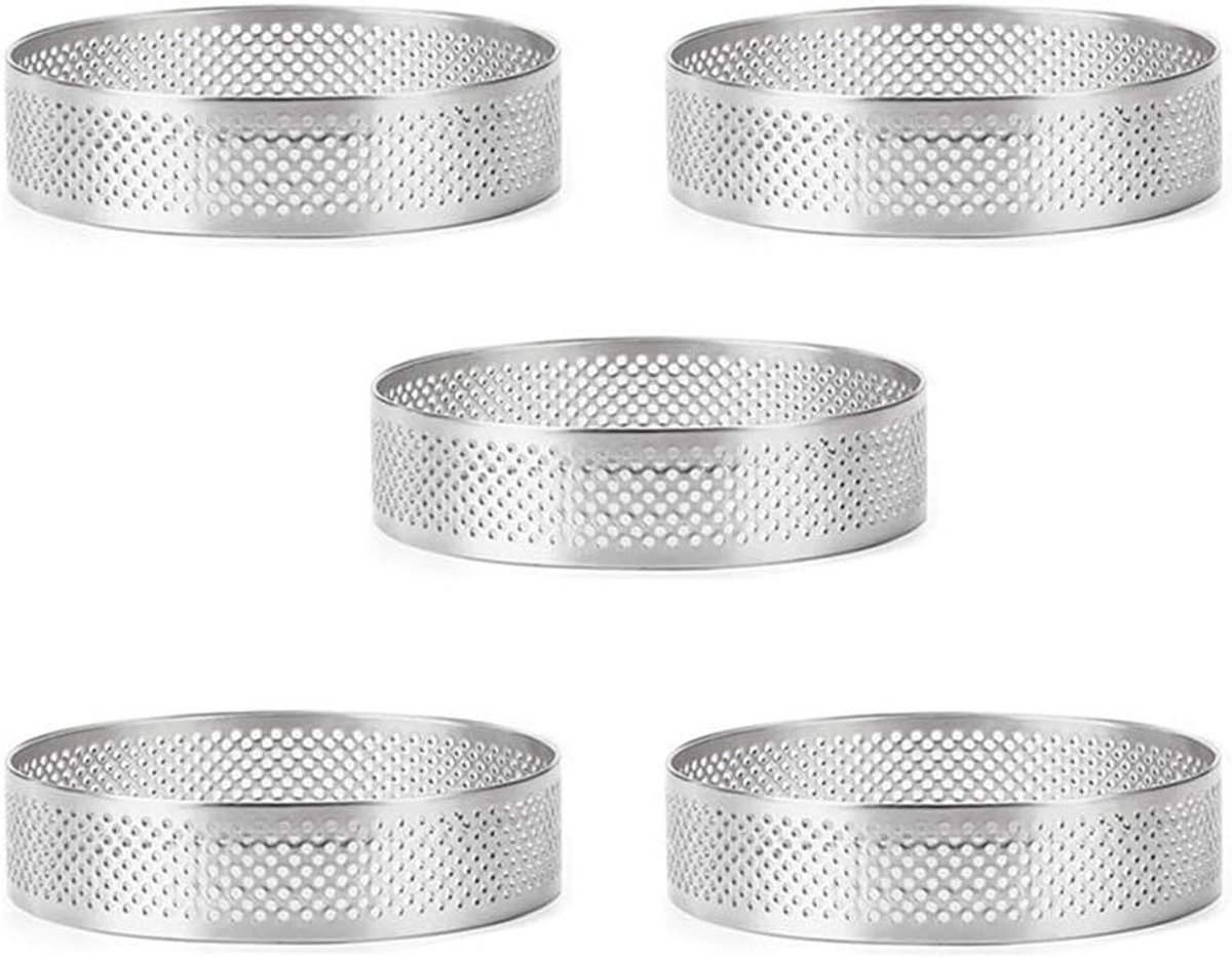 Taartring Set - Bakvormen Ringen - Desserts Vormen - Geperforeerd Ontwerp - 8 cm Hoog - Zilver