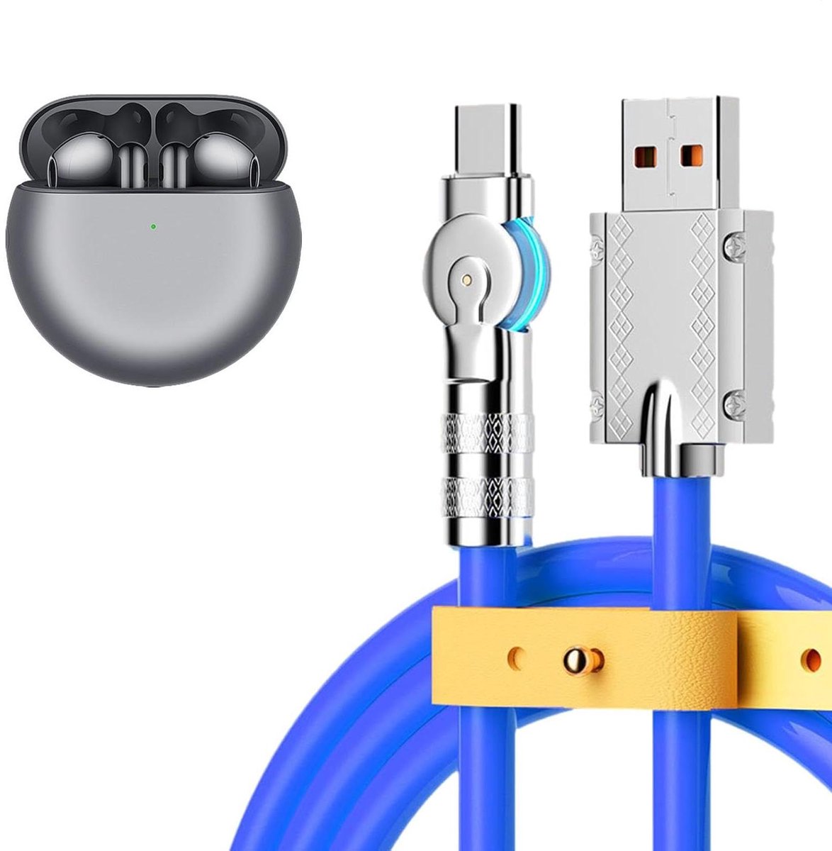 USB C Kabel - Oplaadkabel - Snel Opladen - Flexibele Rotatie - 1 Meter - Blauw