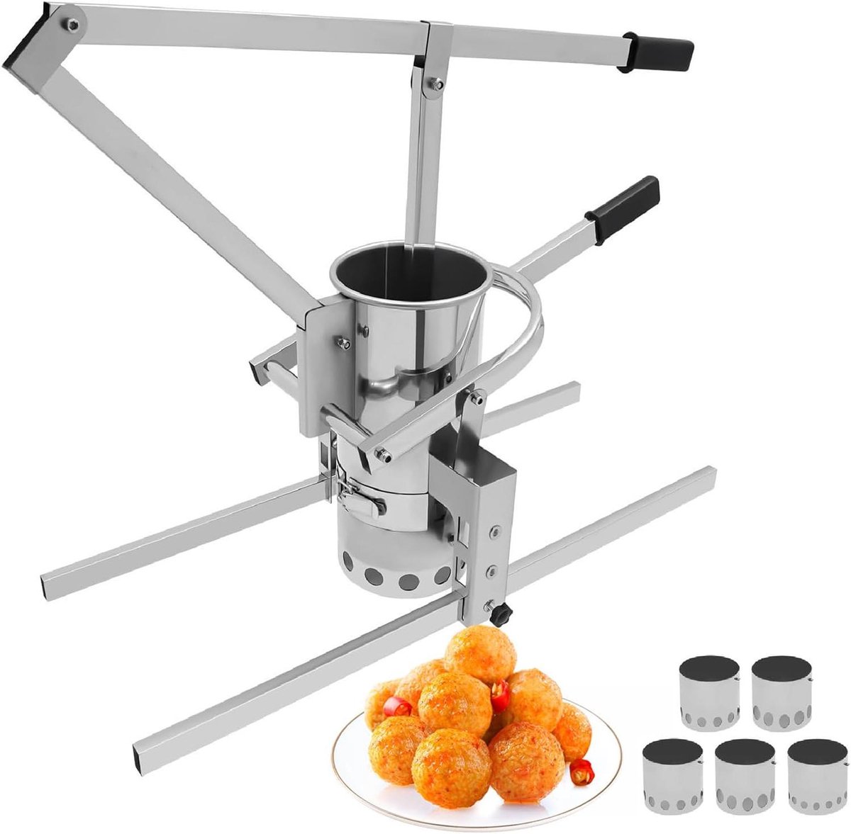 Gehaktbalmachine - Gehaktbalvormer Ballenmaker - Keukenwerk Vereenvoudigen - Verstelbare Hoogte Mallen - 5 Maten 12-30mm - Zilver