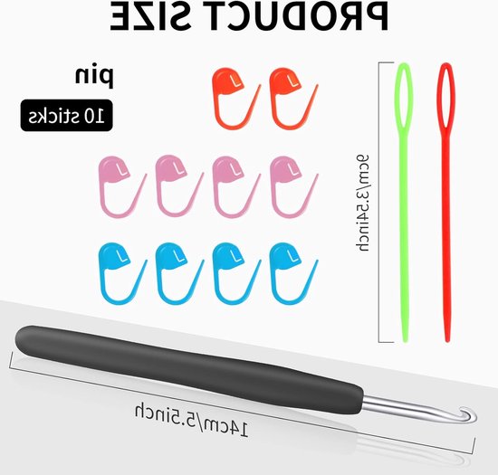Ergonomische haaknaalden set met 6mm haaknaald, soft grip, stekenmarkeringen en stompe naalden, ideaal voor haken en breien — afbeelding 5