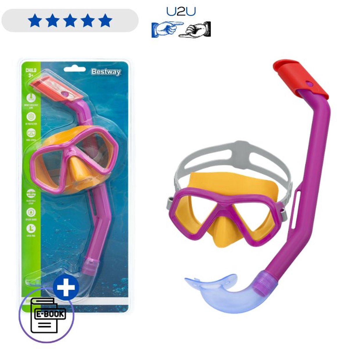 Bestway Duikset 24023 Roze - Snorkelset Met Zwemmasker En Dry Top Snorkel Voor Kinderen 3 Tot 6 Jaar - Comfortabele Duikbril Voor Zwembad En Vakantie Speelgoed 3 jaar Met Ebook
