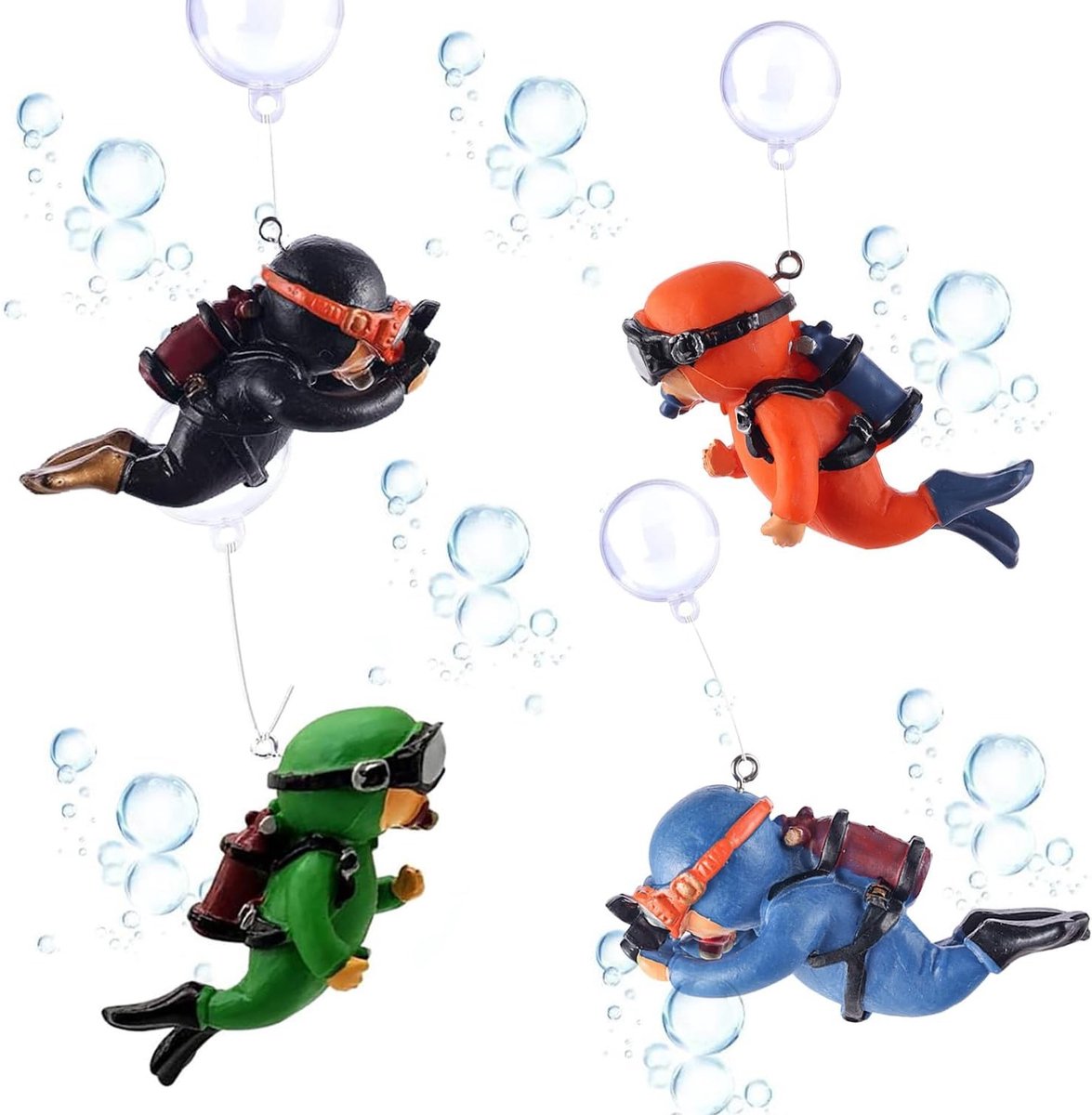 Decoratieve Zwemaccessoires voor Aquariums - 4 Stuks Drijvende Versieringen met Koord en Drijfballetjes voor Onderwaterdecoratie