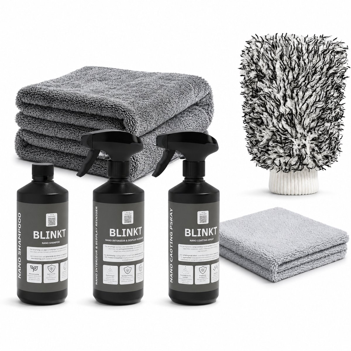 Auto Wassen Voordeelbundel - Auto Die Altijd Verzorgd Oogt met Minder Moeite - Autoshampoo, Coating & Interieur Reiniger - Washmitt & Droogdoek - BLINKT