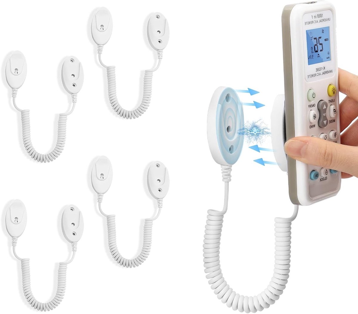 Set van 2 Magnetische Houder voor Afstandsbediening met Veerdraden, Zelfklevende Wandbevestiging, Verliespreventie en Uittrekbare Veer voor Optimale Veiligheid (Wit, 43 Inch, Set van 2)