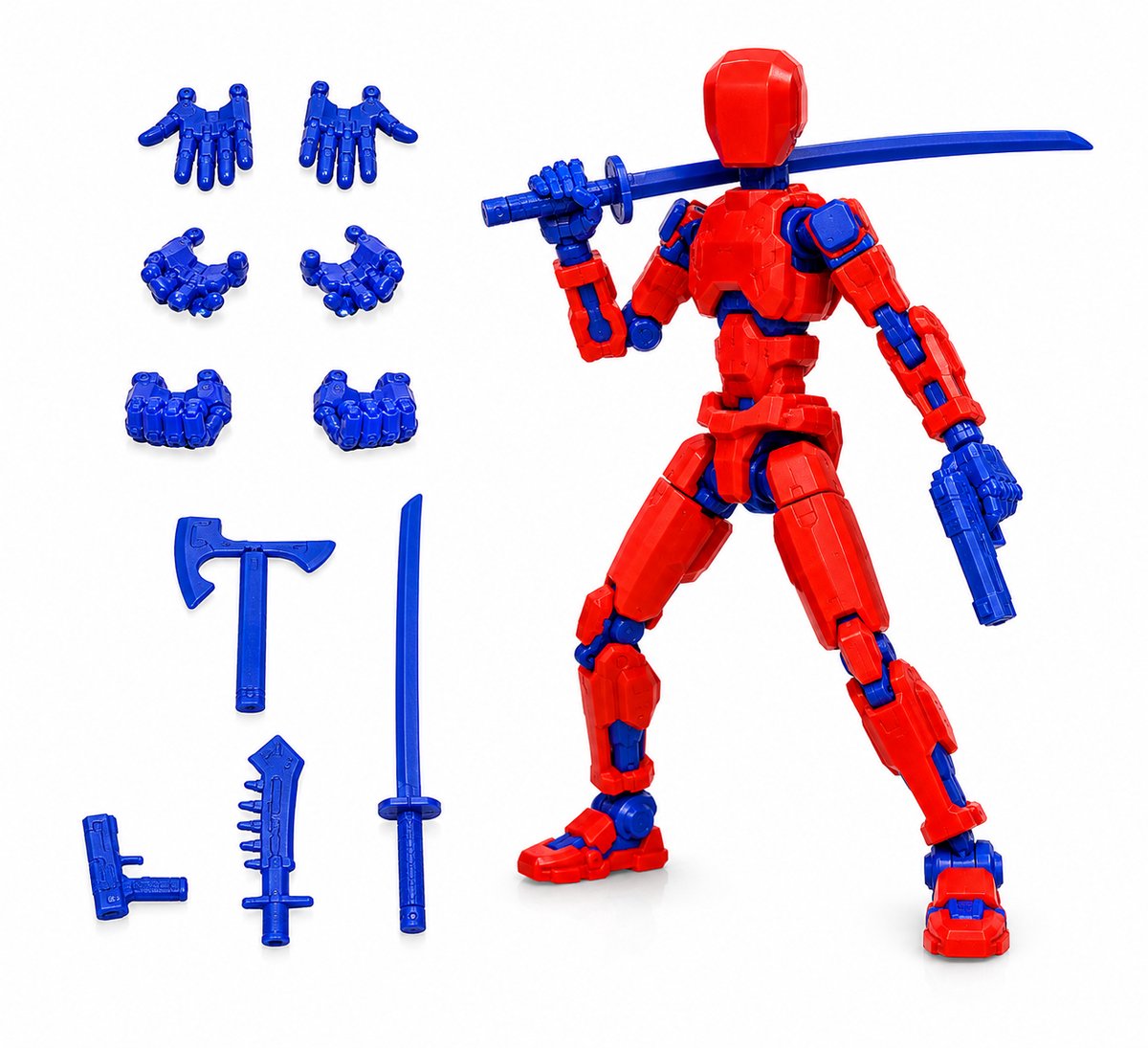 Enluxe Multi T13 Action Figure - Flexibele beweegbare pop - Rood en Blauw