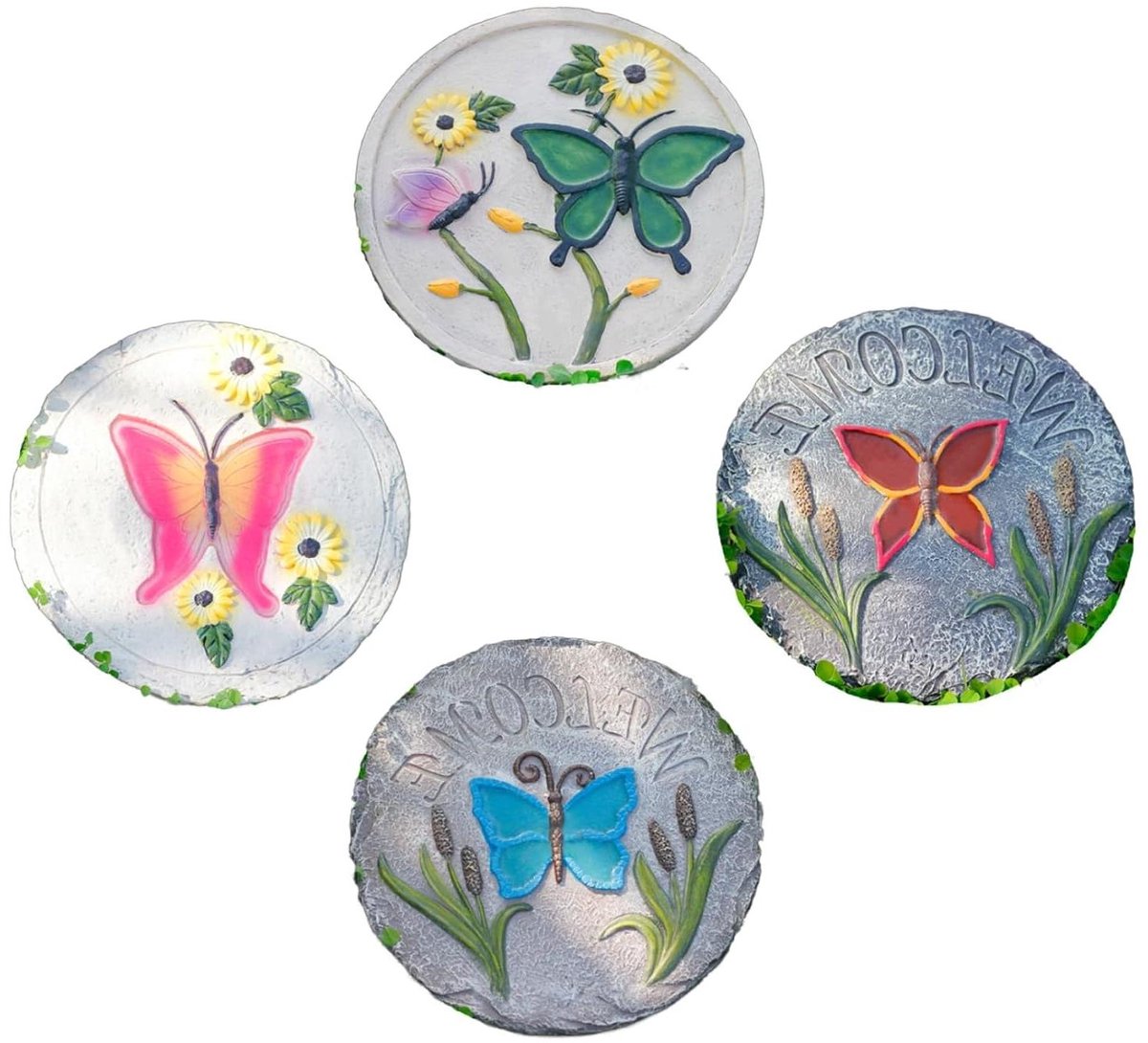 Stapstenen Tuin - Decoratieve Stenen - Pad Aanleggen - Handgeschilderd Design - 4 Stuks - Multicolor