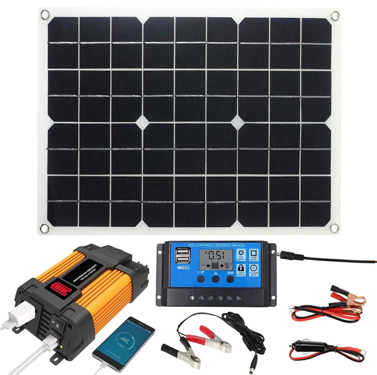 Zonnepanelen Set - Energie Kit - Off-Grid Stroom - Inclusief Laadregelaar - 30A - Zwart