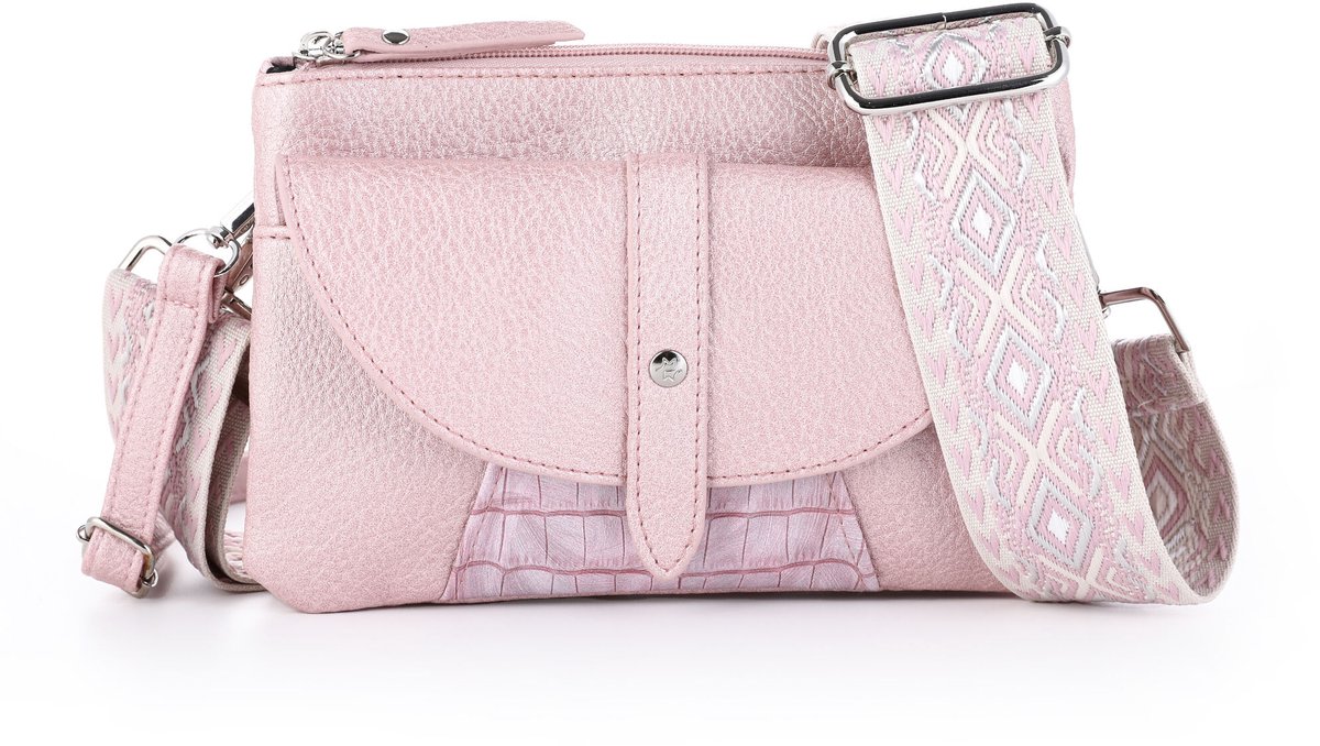 Michelle Bags & Accessoires - Metallic Pink damesschoudertas met chique riem