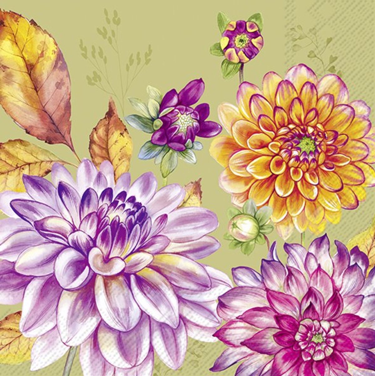 IHR Lunch servetten - Dahlina green - 20 stuks - Bloemen - Groen - Tafeldecoratie - Herfst - Decoupage - Geschenkenlaantje