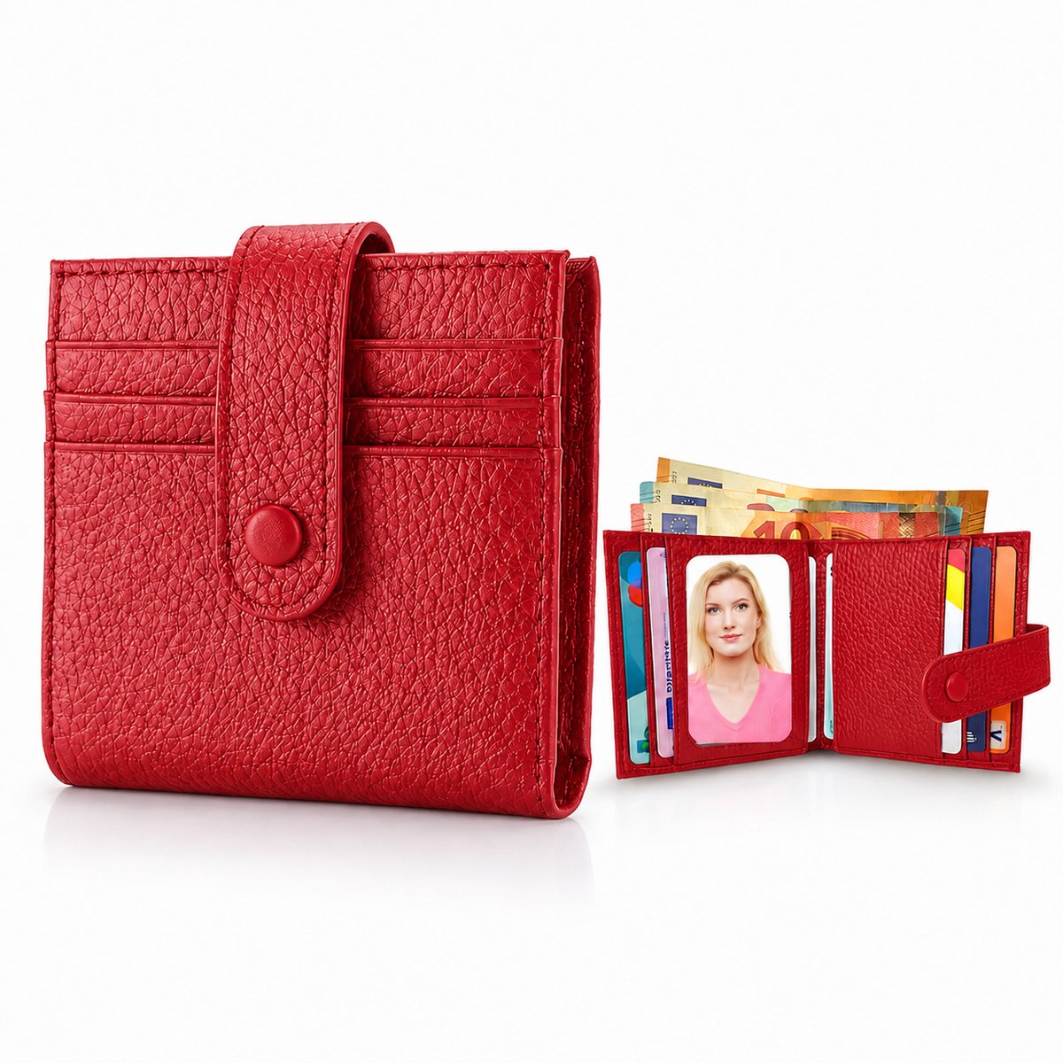 Luxamore® Dames Portemonnee Leer Rood – RFID Creditcardhouder – Compact en Ultradun – 9 Pasjes – Muntvak met Rits