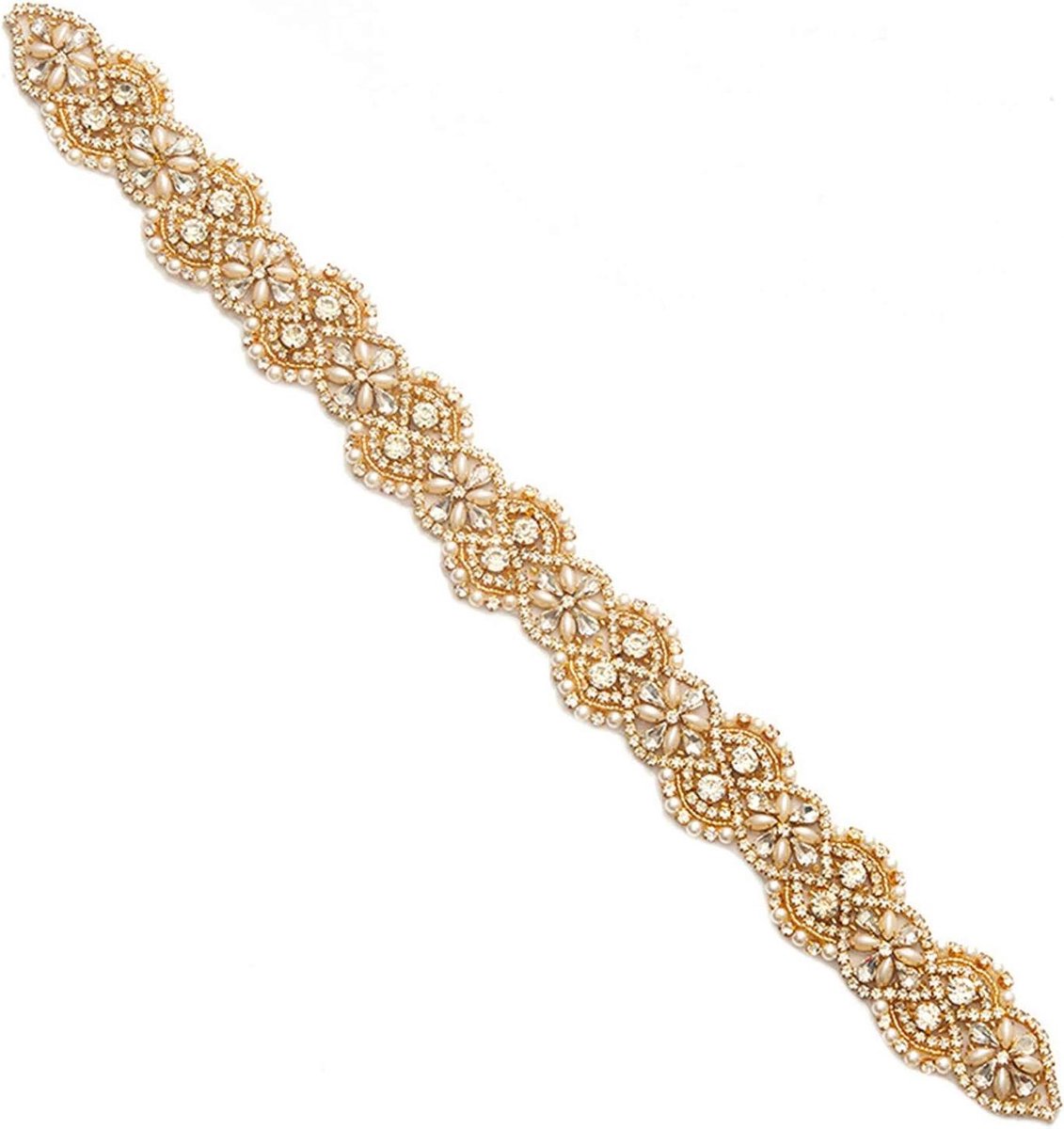 Trouwriem Applique - Bruids Trim - Bruiloft Versiering - Handgemaakt Afwerking - 45x5 cm - Goud