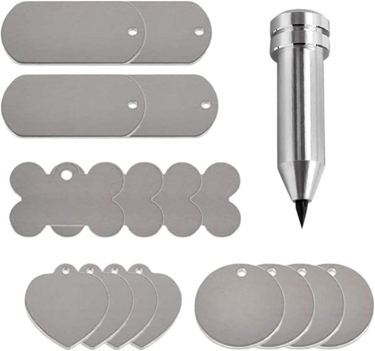 Graveerstift Set - Etching Tool - DIY Knutselen - Met 16 Metalen Labels - 1 Gram - Zilver