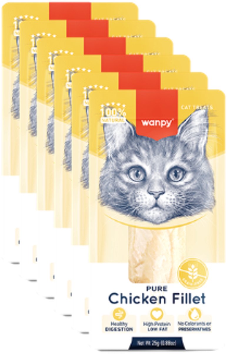 Wanpy Wanpy - Kipfilet puur - voor kat - 6x 25 gram