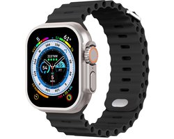 Stravo Sport Siliconen Ocean Bandje met metalen insteeksluiting – Geschikt voor Apple Watch 46/49/45/44mm (Series 12/11/10/9/8/7/6/5/4, Ultra 4/3/2 & SE) – Zwart