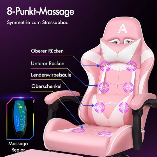 Gaming Stoel - Bureaustoel Ergonomisch - Comfortabel Zitten - Met Massagefunctie - Tot 180 kg - Roze — afbeelding 4