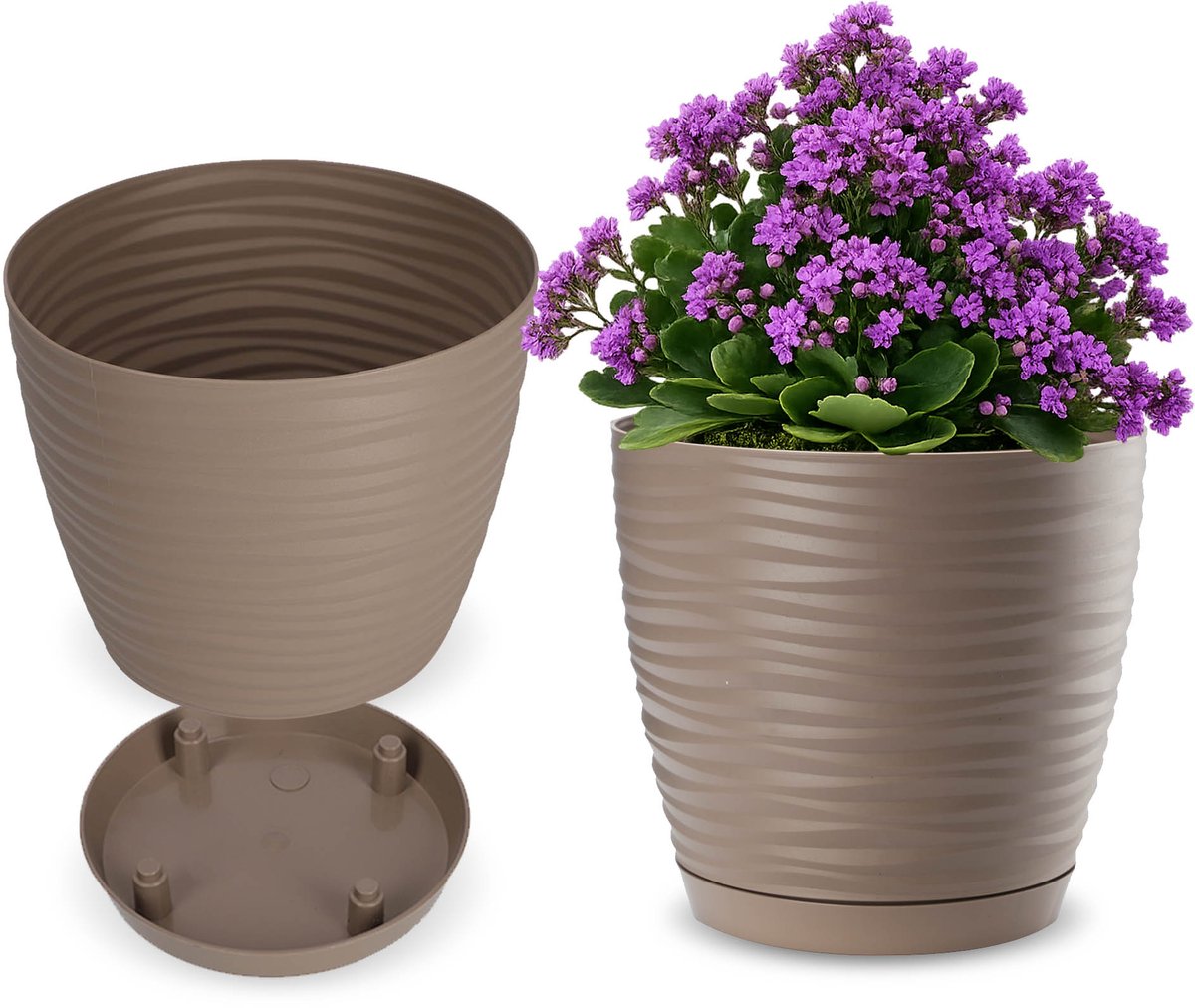 Form-Plastic - Bloempot met Schotel - Beige - 16,7x15,4 cm - Stijl Sahara
