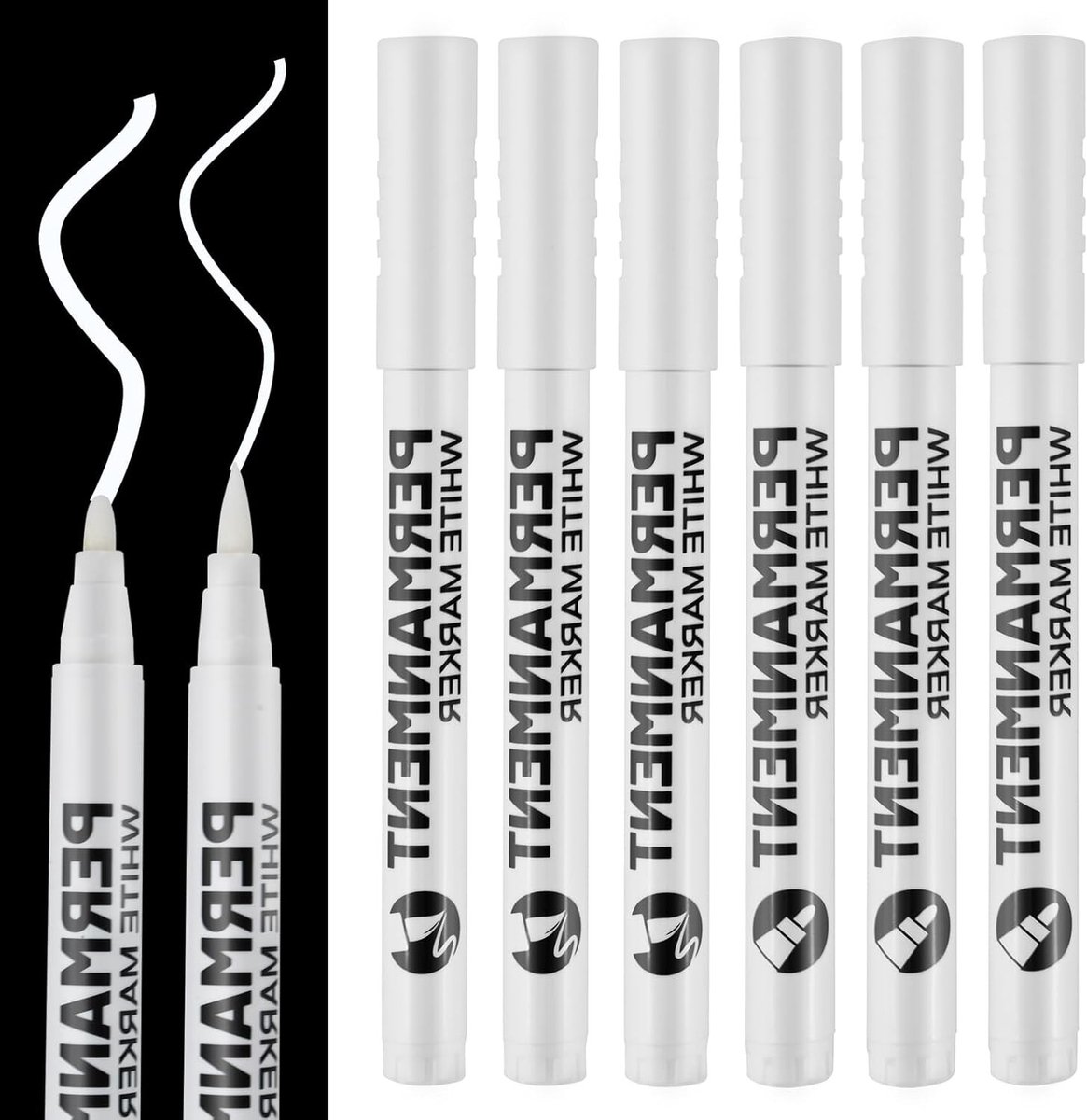 Set van 6 Witte Waterdichte Markers voor Acrylverf, Sneldrogend en Multifunctioneel voor DIY en Kaarttekeningen