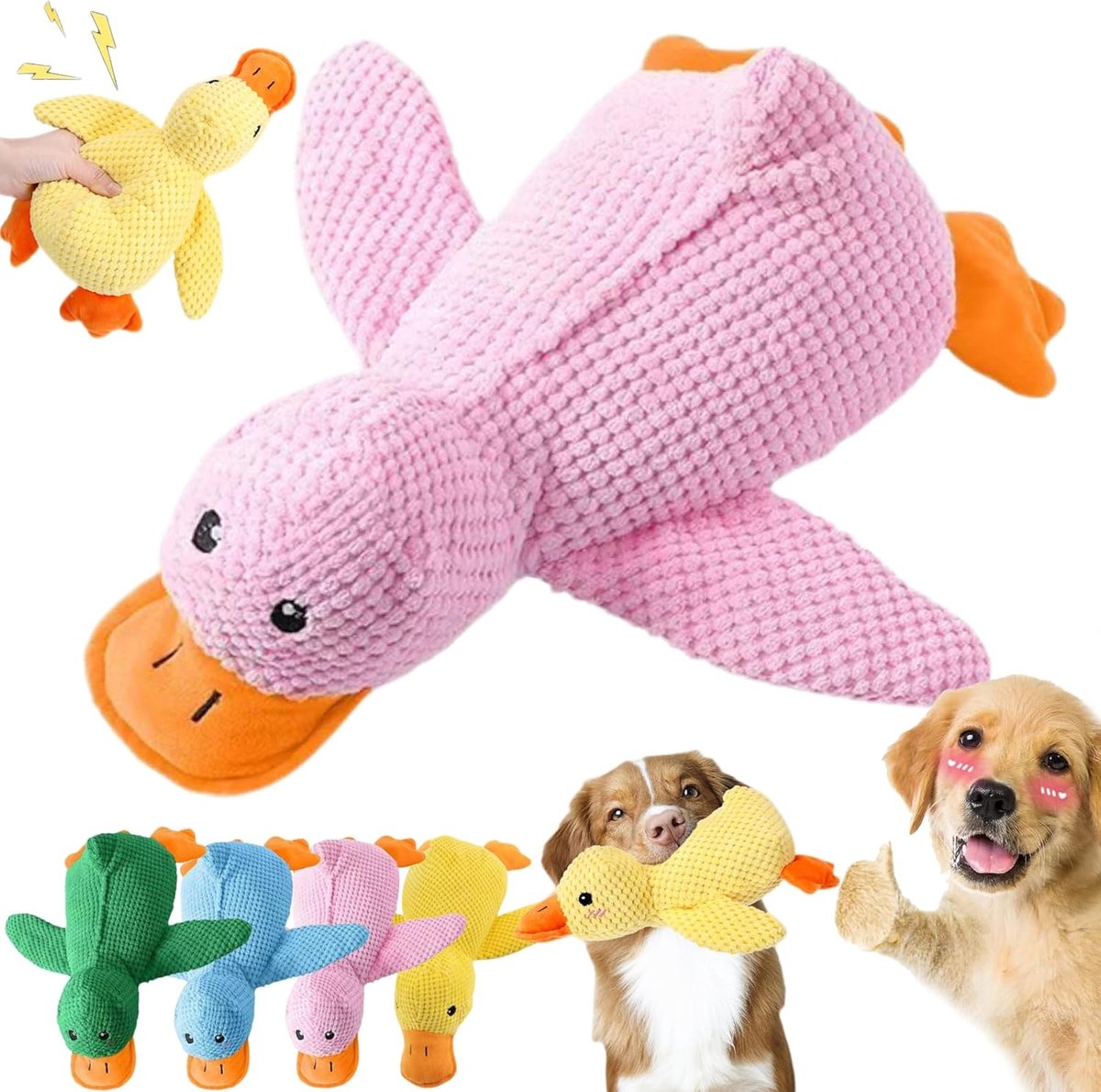 ZVD Anti-stress eend hond - 2026 anti-stress speelgoed - piepend speelgoed - hondenspeelgoed - 45x38CM - onverwoestbaar interactief hondenspeelgoed - voor kleine, middelgrote en grote honden - Roze - Groot