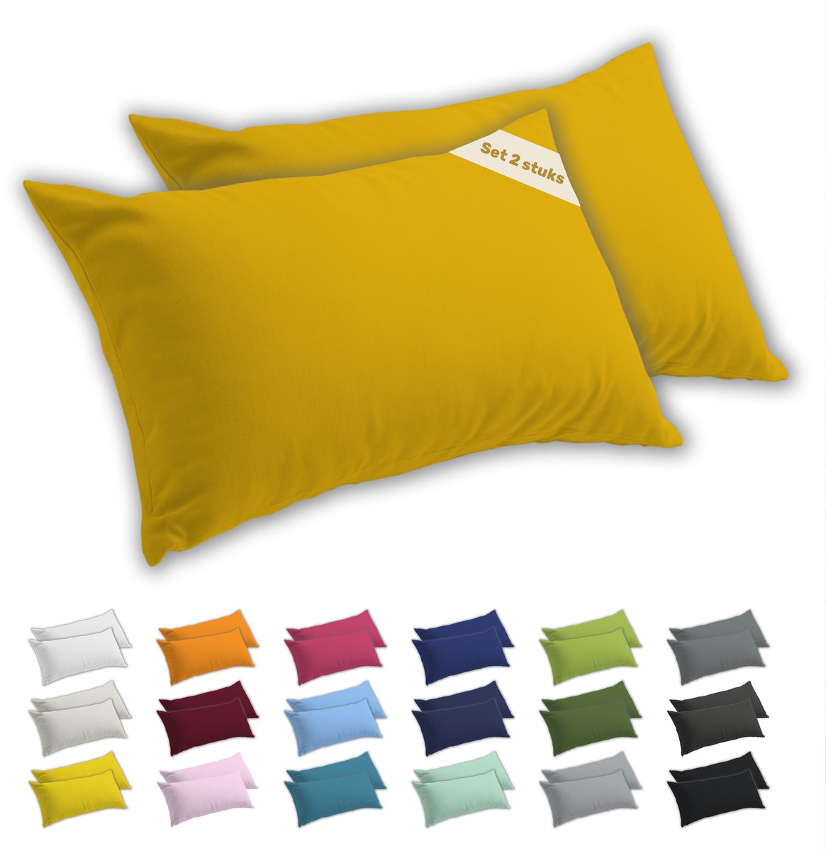 Lavea® Kussenslopen 50x70 cm Set van 2 – Kussenhoezen van 100% Zachte en Ademende Jersey Katoen met YKK Ritssluiting – Goudgeel