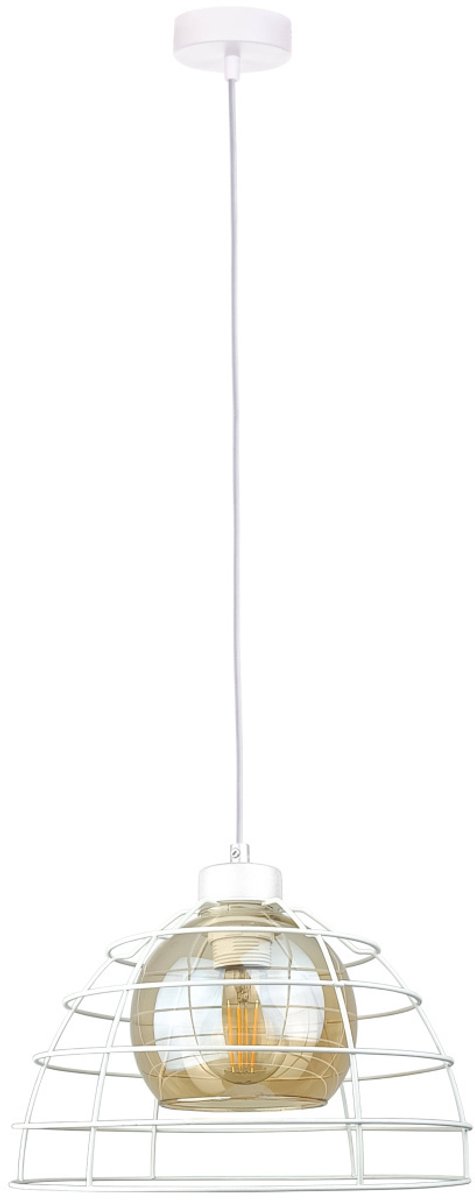 KETER LIGHTING Idago New White Hanglamp 1xE27 – Wit Metaal & Amberkleurig Glas – Industrieel Design