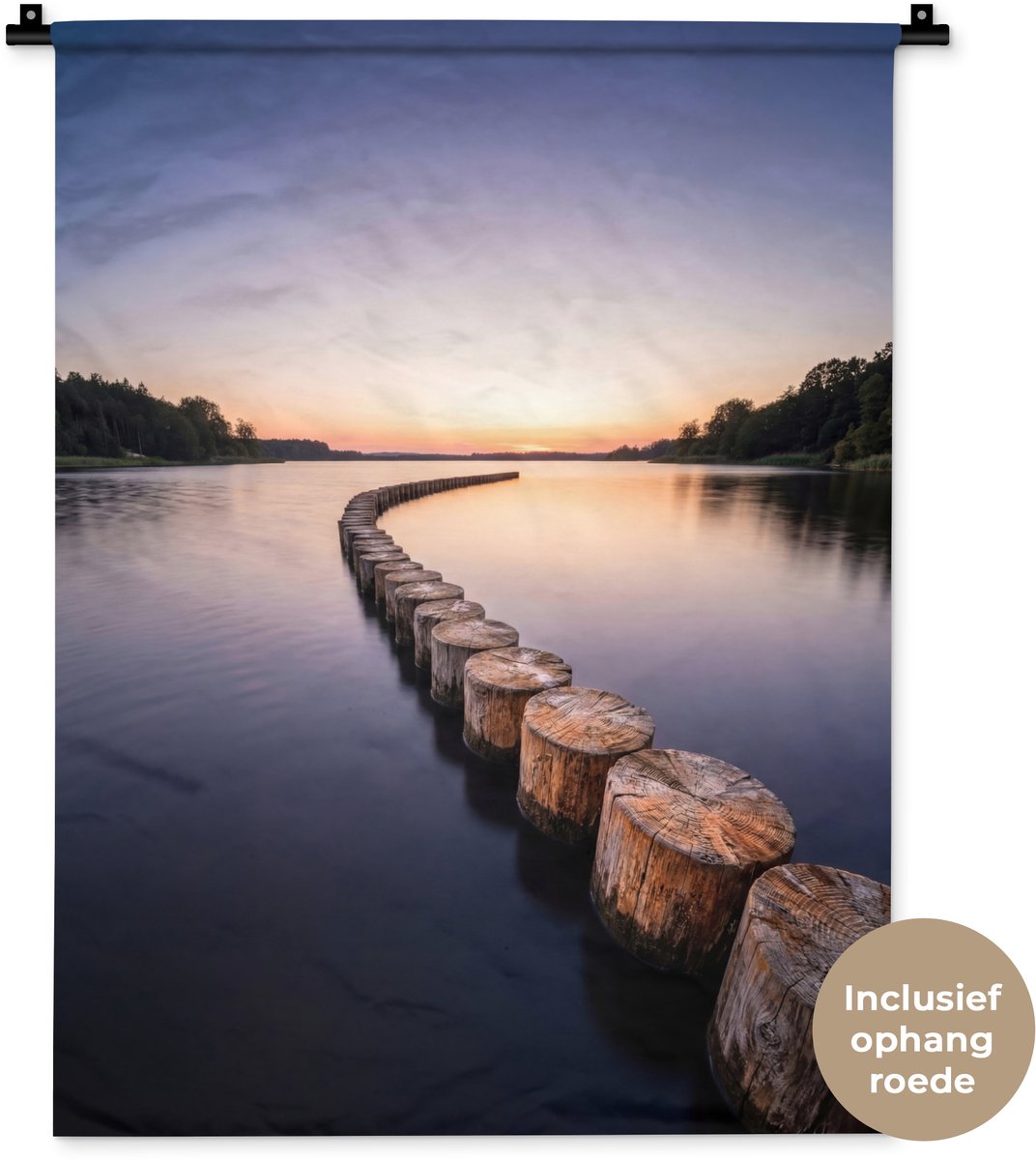 Wandkleed 60x80 cm - Wanddoek Hout - Palen - Water - Wandtapijt - Wandkleden