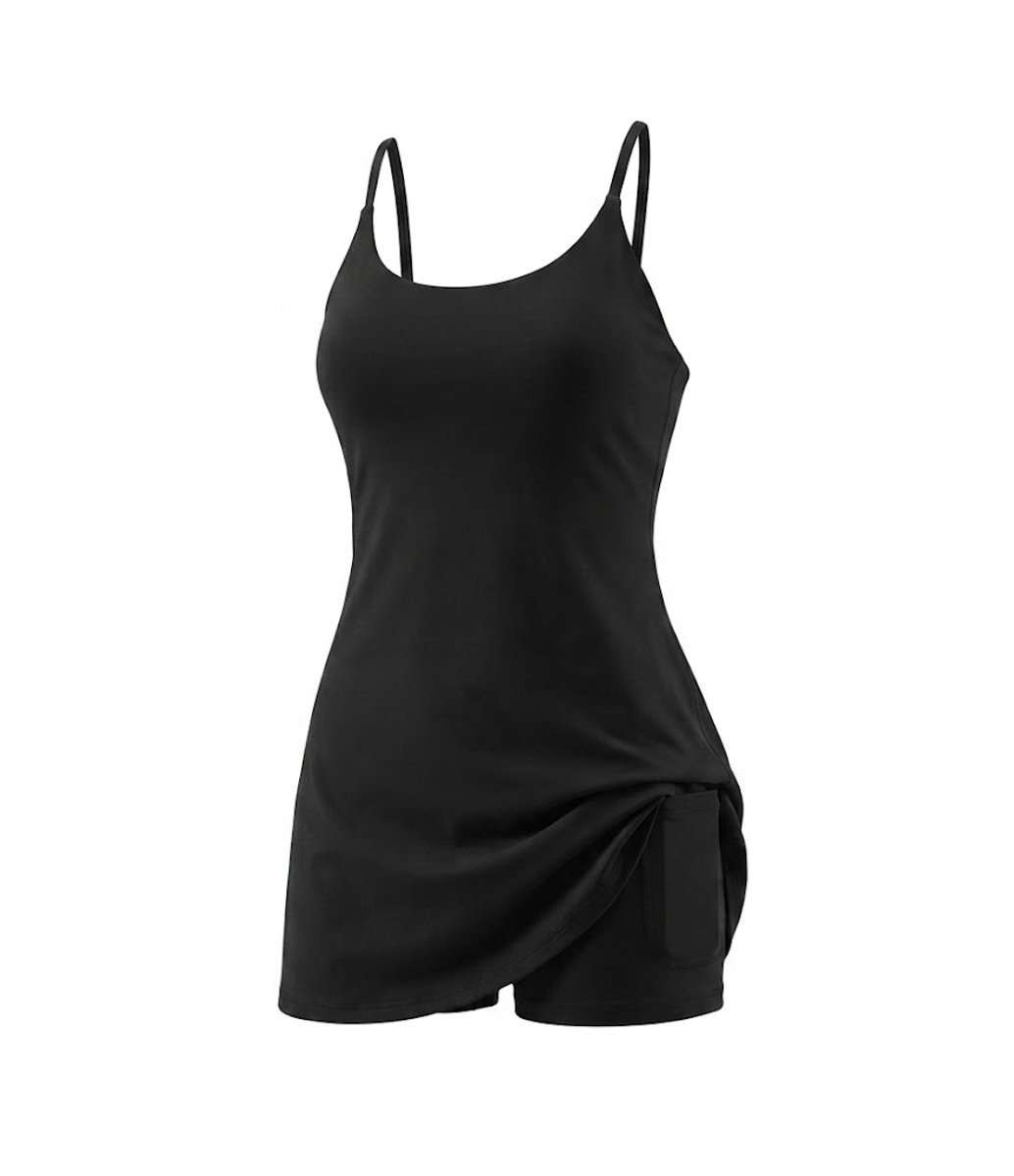 Vivva - Sportjurkje Dames met Ingebouwde Short en Zakken - Rugloos Sportjurk - Tennisjurkje - Rekbaar & Ademend - Zwart - L/XL - GLIMDRESS