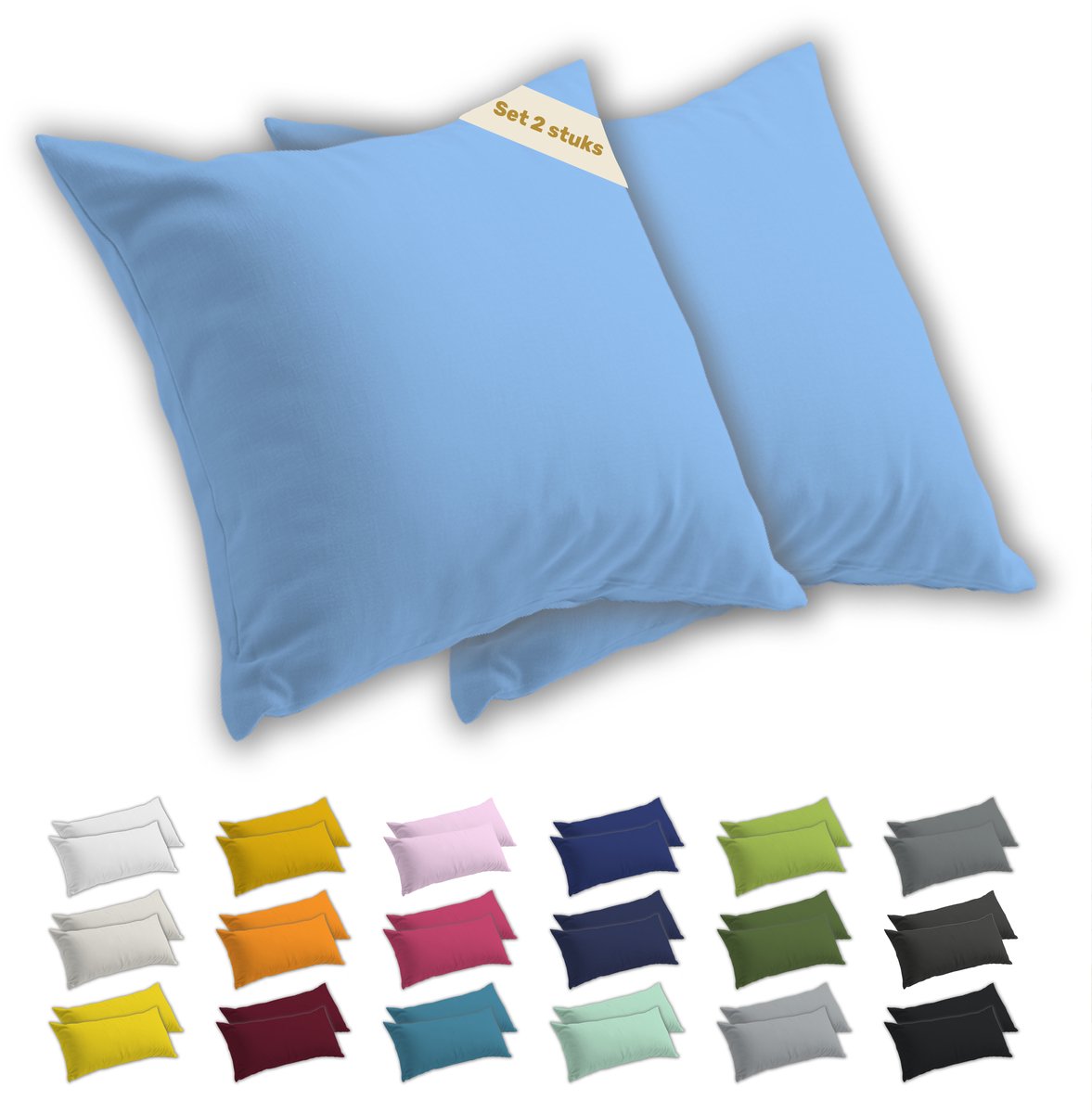 Lavea® Kussenslopen 40x40 cm Set van 2 – Kussenhoezen van 100% Zachte en Ademende Jersey Katoen met YKK Ritssluiting – Lichtblauw