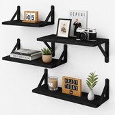 BOTC Zwevende Wandplank - 4 Laags - Boekenplanken - Industrieel - Hout - Zwart