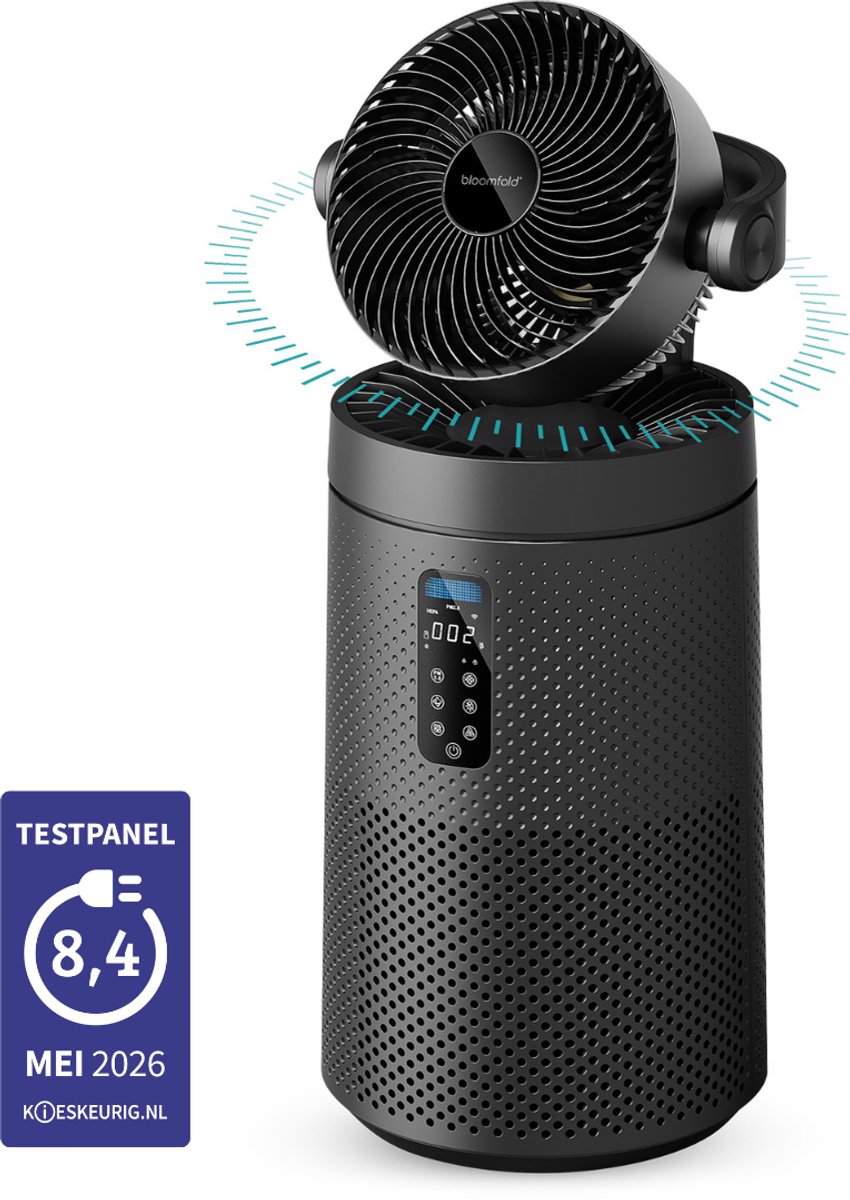 Bloomfold Luchtreiniger met Ventilator – Air Purifier H13 HEPA, 400 CADR, 360° Luchtcirculatie, Stil & Krachtig