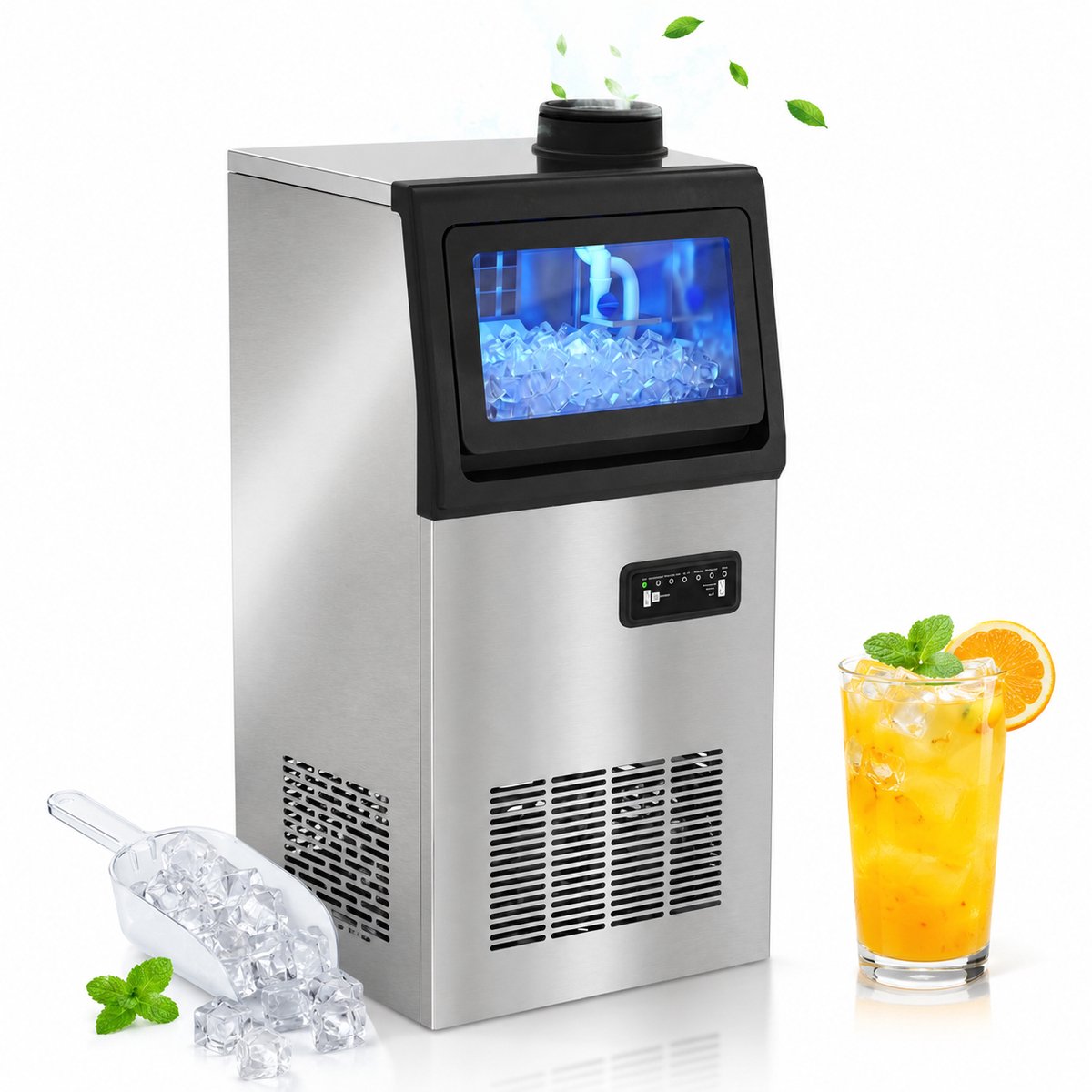 Professionele IJsblokjesmachine - 36 kg/24u - Roestvrij Staal (RVS) - 7,5 kg Opslagcapaciteit - 36 IJsblokjes per 10 Minuten - IJsschep - Draagbaar-Horeca IJsmaker