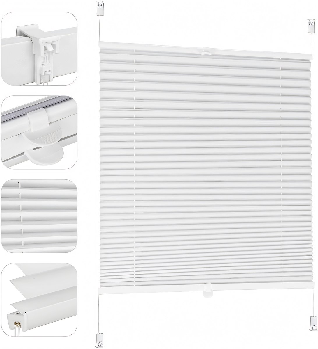 Plisségordijn Zonder Boren - Koordloos Plissé Gordijn - Zelfklevend & Lichtdoorlatend - Waterdicht Rolgordijn voor Badkamer, Keuken & Slaapkamer - Wit - 50×120cm – foto 6