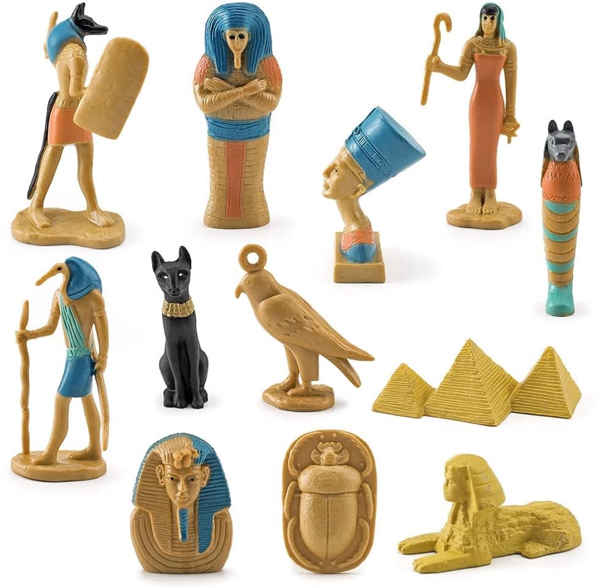 LAUZY- Beeldjes Set 12 Stuks - Oude Egypte Ornamenten - Miniatuur Standbeelden - Decoratie voor Binnen - Professionele Sculpturen - Authentieke Textuur