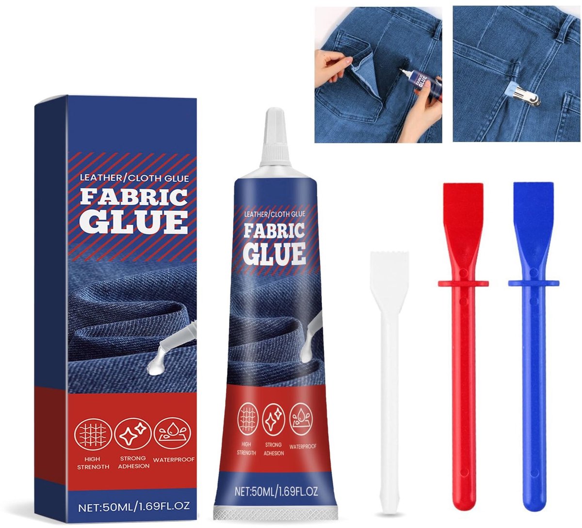 BRENZOOS- Textiellijm 50 ml - Extra Sterk - Voor Kleding - Watervast - Geschikt voor Diverse Materialen - Snelle Droogtijd - Stoflijm