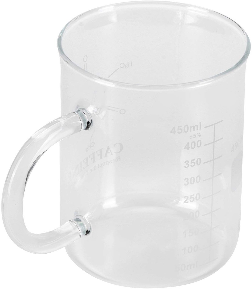 LAUZY- Beker 450 ml - Chemie Mok - Borosilicaatglas - Handvat - Maatschaal - Transparant ontwerp - Meetbeker